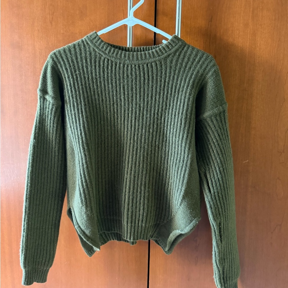 Rick Owens Olive Green Ribbed Crewneck Sweater